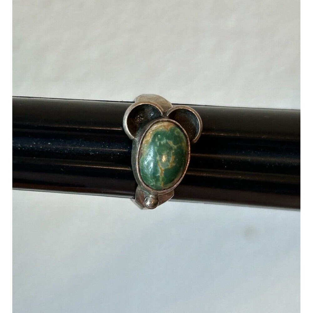 Sterling Silver Ring Green Jasper Cabochon Vintage Size 6.5